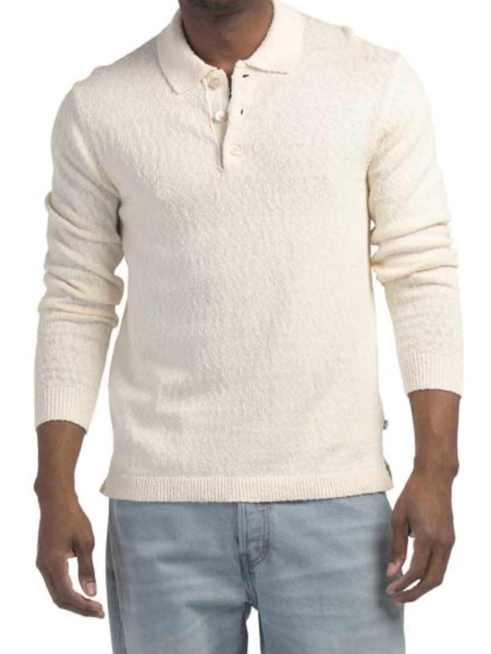 NN07 Men's Cream Knit Long Sleeve Polo Sweater